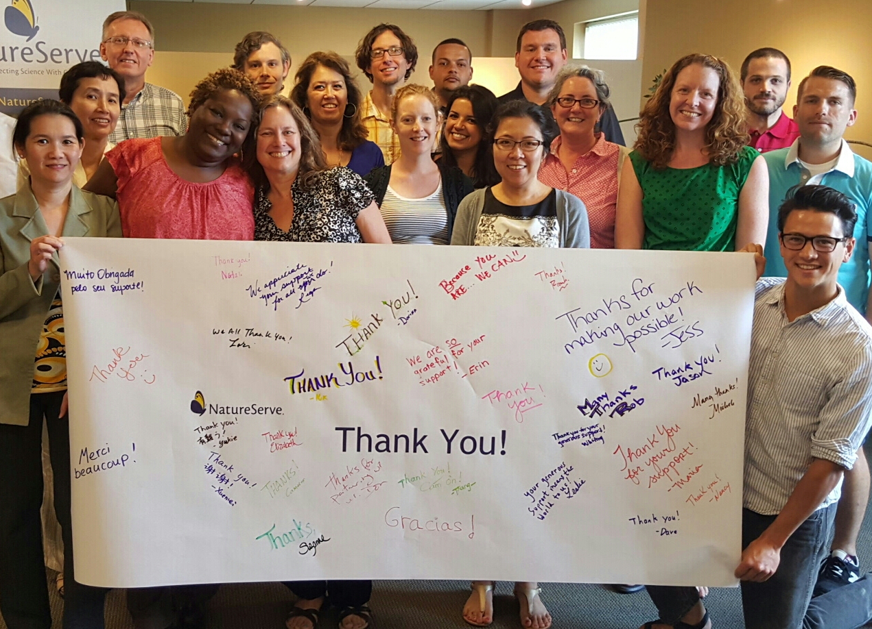 NatureServe staff signed a thank you banner for donors.