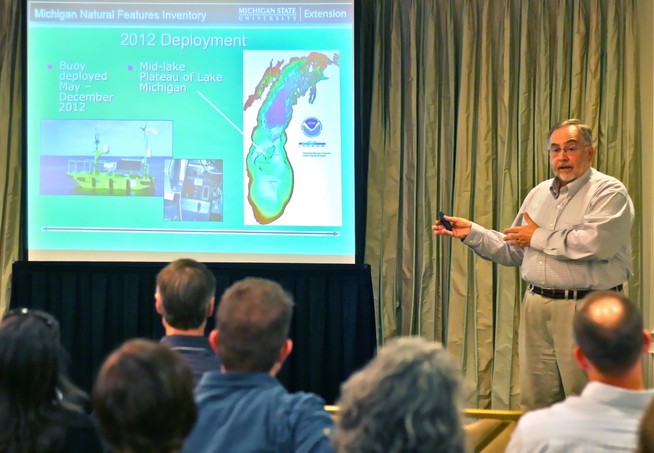 Brian Klatt of the Michigan Natural Features Inventory gives a presentation at Biodiversity Without Boundaries 2014. MNFI is co-hosting BWB 2015 in Traverse City. 
