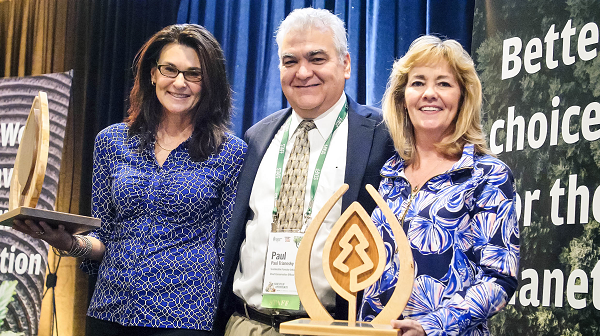Dr. Healy Hamilton (left) with Paul Trianosky (middle), SFI Chief Sustainability Officer, and fellow recipient Emily Jo Williams (right) from the American Bird Conservancy.