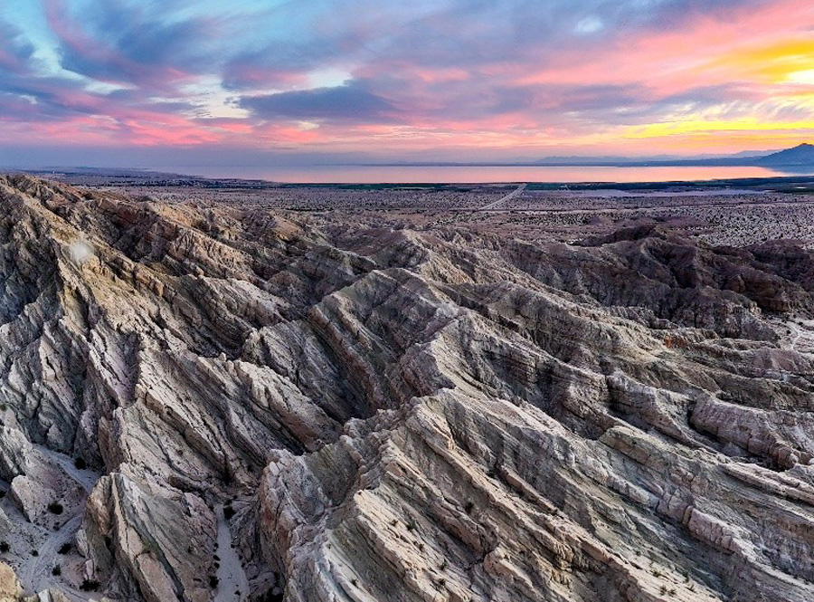 Rugged landscape with colorful sunset