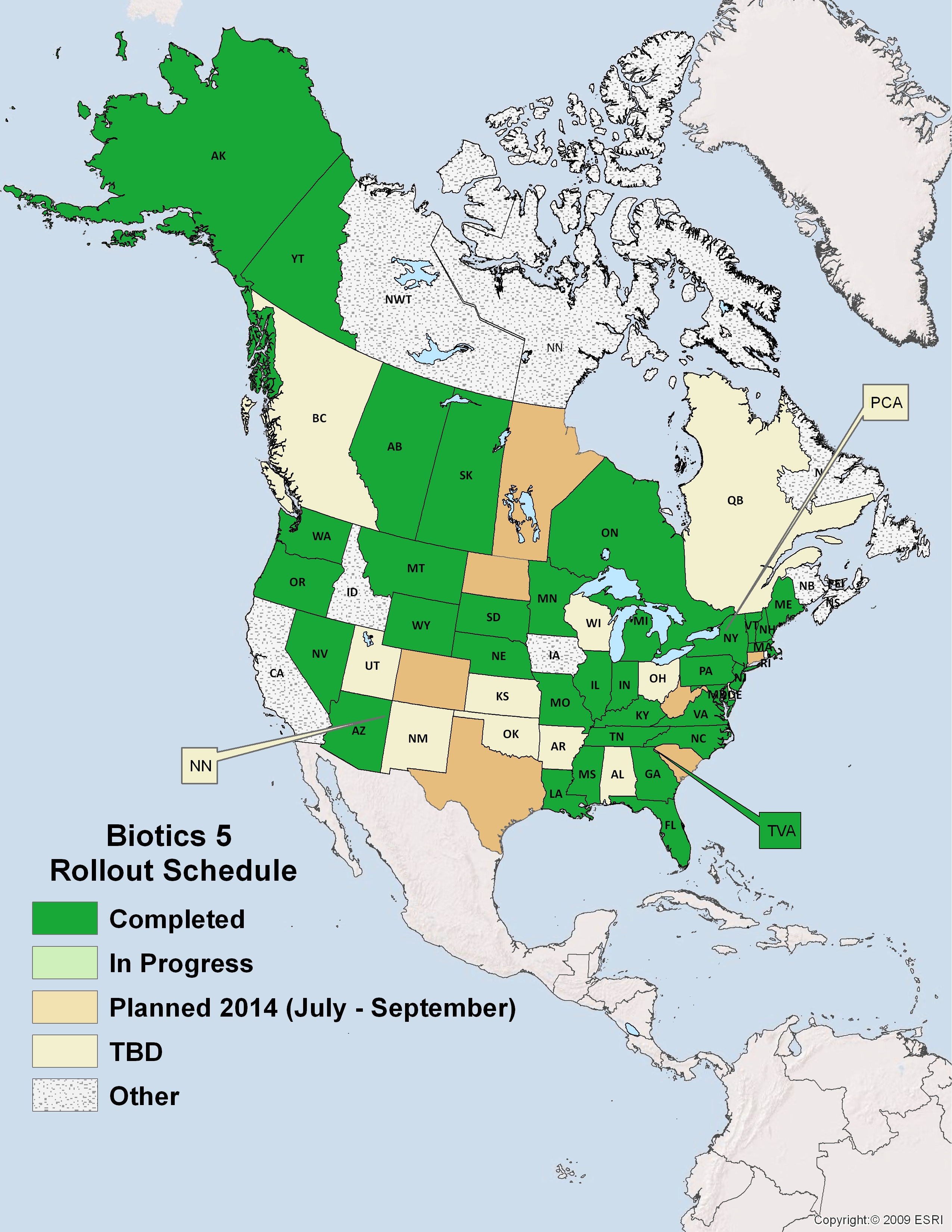 Thirty-five members of the NatureServe network have implemented Biotics 5 as of July 2014. Another dozen will follow suit in the next few months.