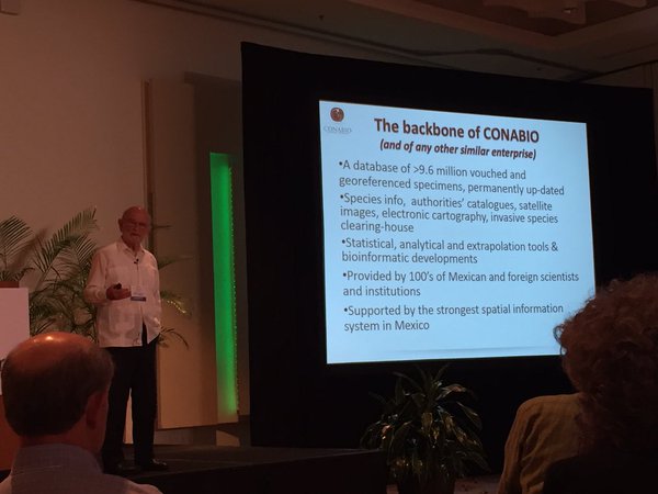 After receiving the Conservation Award,  Dr. José Sarukhán addresses the audience at NatureServe's Biodiversity Without Boundaries conference.