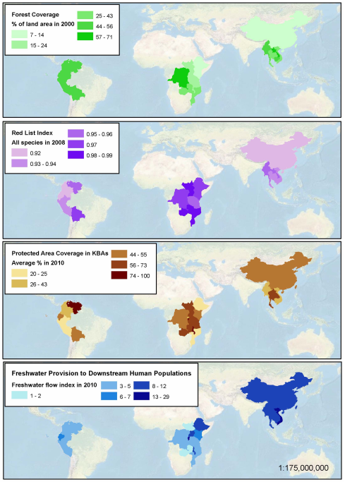 The Dashboard tracks four indicators of biodiversity: deforestation, the state of Red List species, protection of Key Biodiversity Areas, and the supply of fresh water for human use.