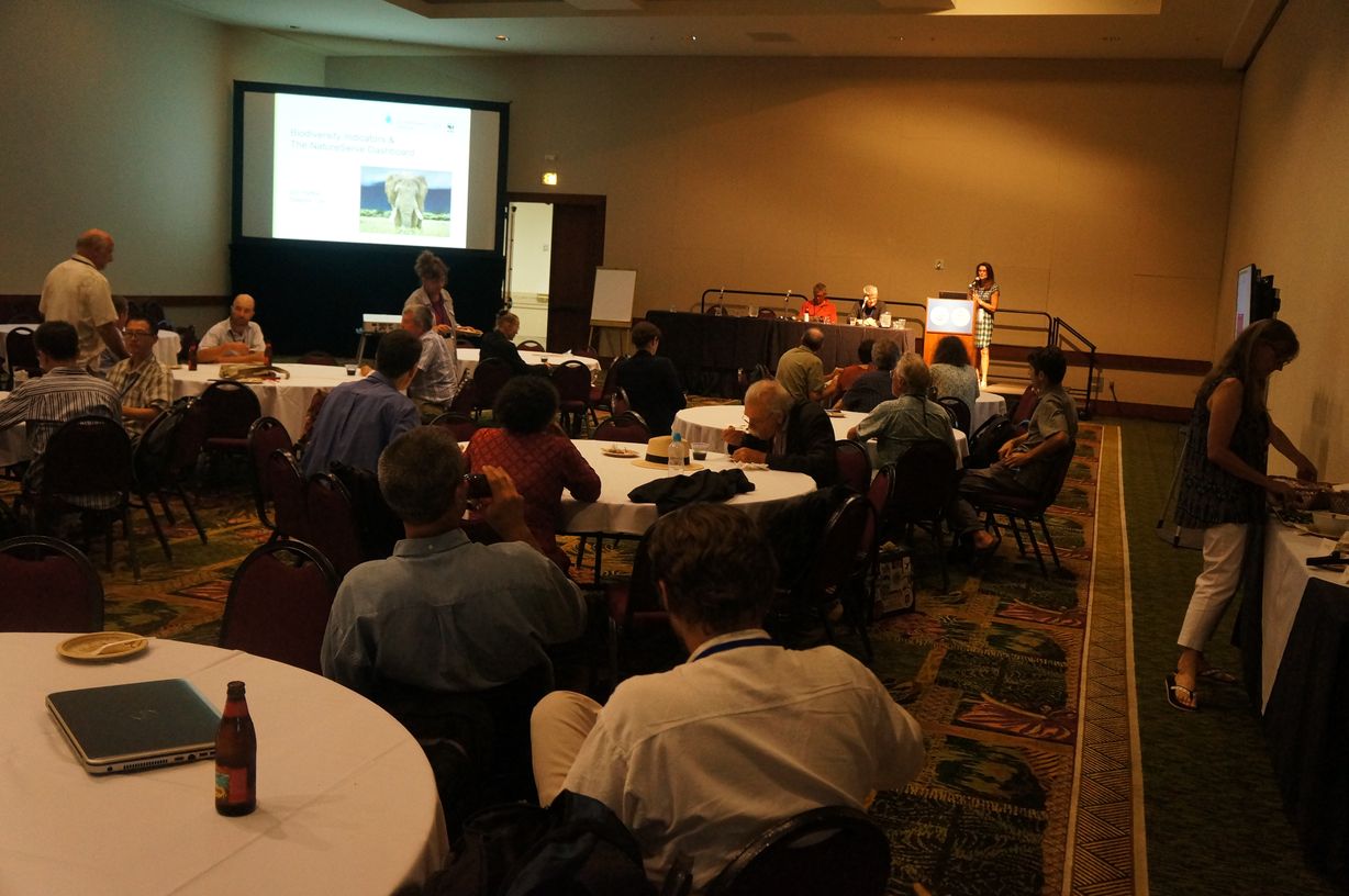 Dr. Healy Hamilton speaks at the Biodiversity Indicator Dashboard launch party at IUCN's World Conservation Congress 2016 in Hawaii