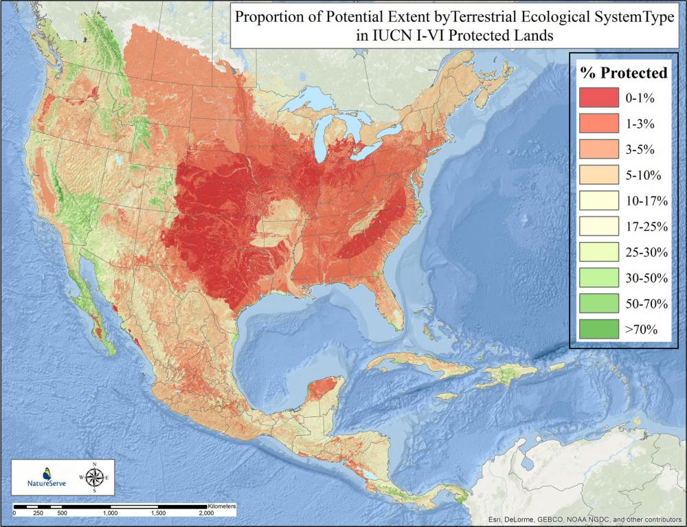 Proportion of potential extent by terrestrial ecological system in IUCN I-VI protected lands.